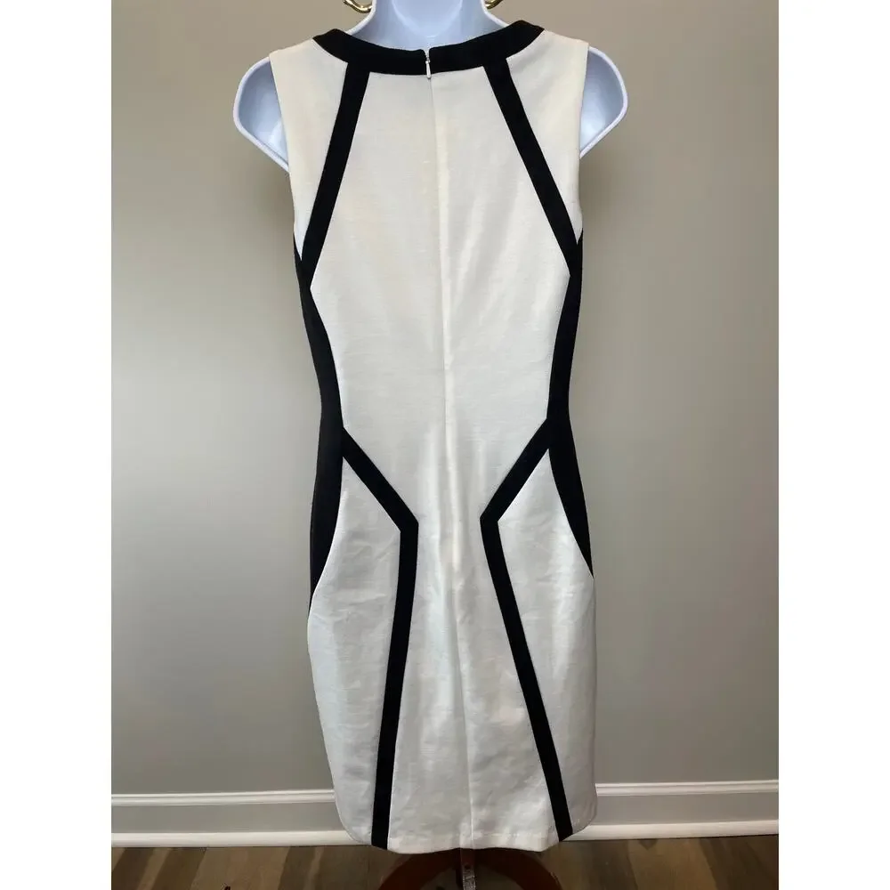 Jessica Simpson White Sheath Dress Black Trim Size 10 Fully Lined